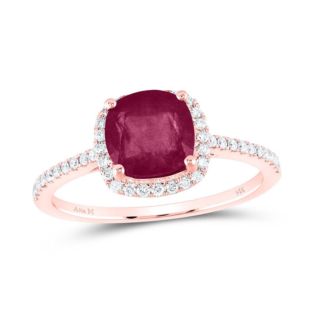 14K Rose Gold Cushion Natural Ruby Gemstone Ring 1/5 Cttw - Splendid Jewellery