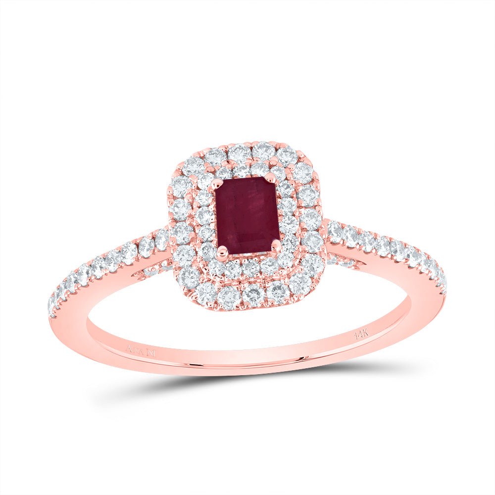 14K Rose Gold Diamond 4.2* Emerald Ruby Gemstone Emerald Ring 1/2 Cttw - Splendid Jewellery