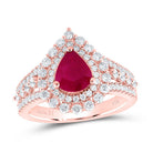 14K Rose Gold Diamond 8 X Ruby Pear Gemstone Ring 7/8 Cttw - Splendid Jewellery