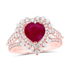 14K Rose Gold Diamond 8.0 X Ruby Heart Gemstone Ring 1 Cttw - Splendid Jewellery