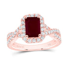 14K Rose Gold Diamond 8x5. Oct Ruby Gemstone Single Halo Engagement Ring 3/4 Cttw - Splendid Jewellery