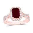 14K Rose Gold Diamond 8x5. Oct Ruby Gemstone Single Halo Engagement Ring 3/4 Cttw - Splendid Jewellery