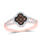 14K Rose Gold Diamond Cognac Clover Ring 1/3 Cttw - Splendid Jewellery