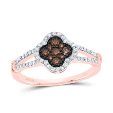 Load image into Gallery viewer, 14K Rose Gold Diamond Cognac Clover Ring 1/3 Cttw - Splendid Jewellery