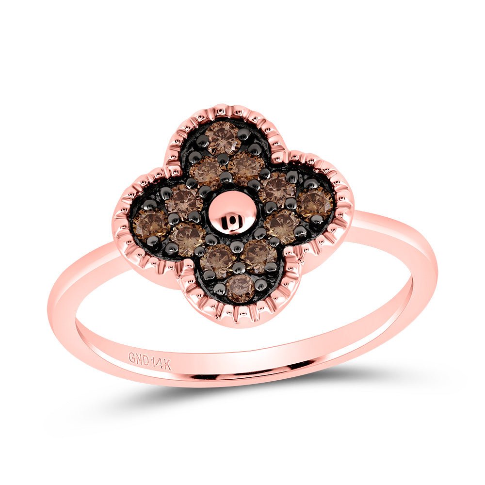 14K Rose Gold Diamond Cognac Gift Clover Ring 1/3 Cttw - Splendid Jewellery