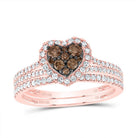 14K Rose Gold Diamond Cognac Heart Bridal Set 3/4 Cttw - Splendid Jewellery