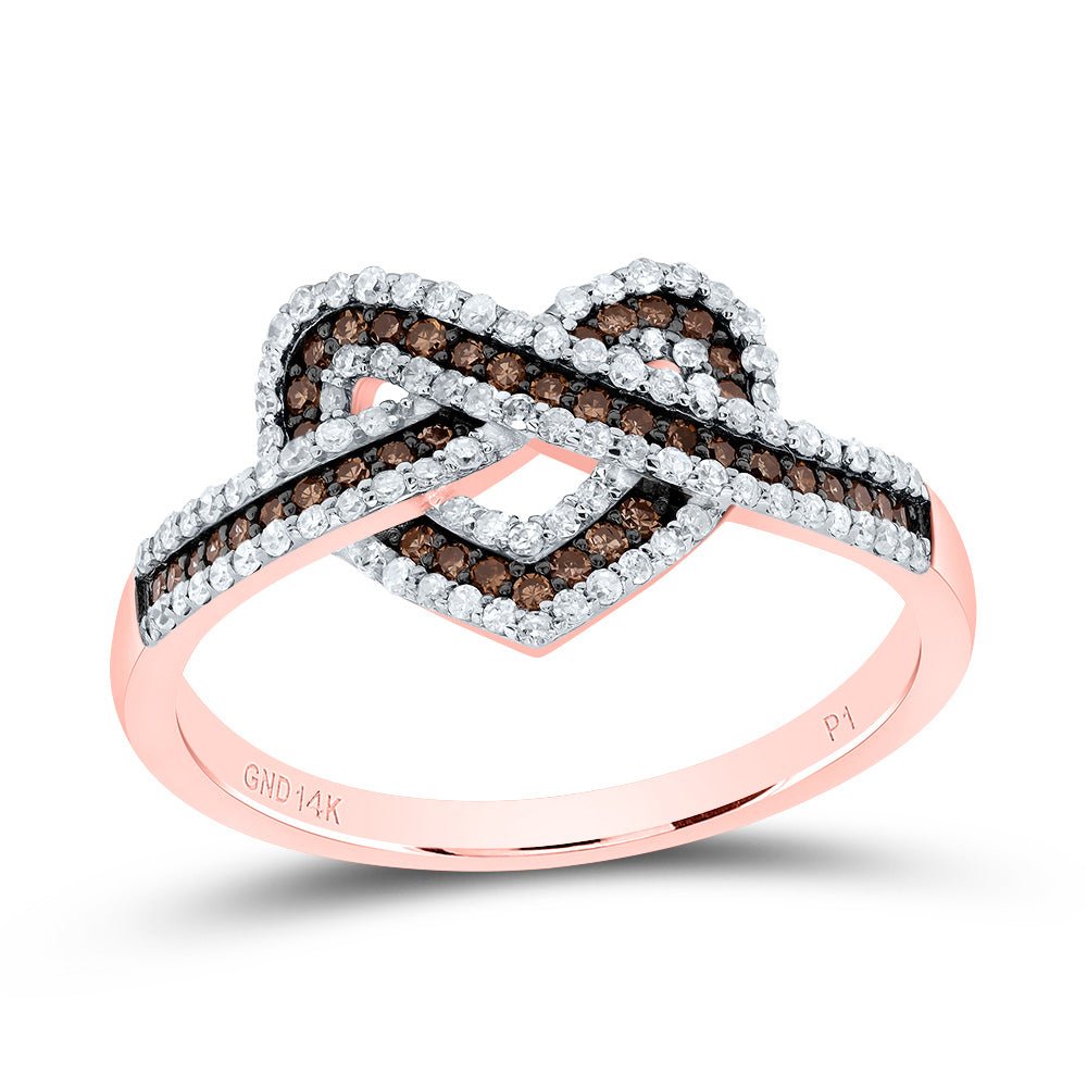 14K Rose Gold Diamond Cognac Heart Ring 1/2 Cttw - Splendid Jewellery