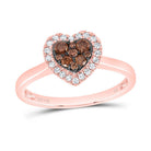 14K Rose Gold Diamond Cognac Heart Ring 1/3 Cttw - Splendid Jewellery