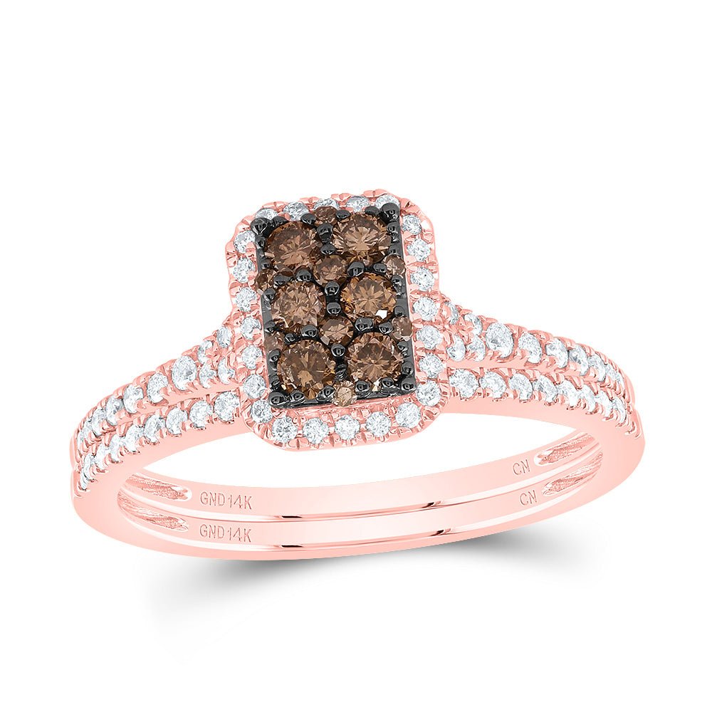 14K Rose Gold Diamond Cognac Octagon Bridal Set 1/2 Cttw - Splendid Jewellery