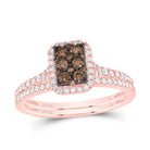 14K Rose Gold Diamond Cognac Octagon Bridal Set 1/2 Cttw - Splendid Jewellery