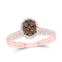 Load image into Gallery viewer, 14K Rose Gold Diamond Cognac Oval Bridal Set 1/2 Cttw - Splendid Jewellery