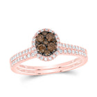 14K Rose Gold Diamond Cognac Oval Bridal Set 1/2 Cttw - Splendid Jewellery