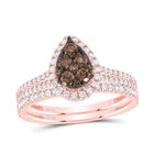 14K Rose Gold Diamond Cognac Pear Bridal Set 3/4 Cttw - Splendid Jewellery