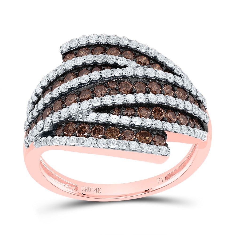 14K Rose Gold Diamond Cognac Women's Ring 1 1/4 Cttw - Splendid Jewellery
