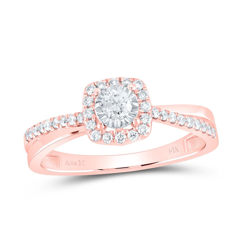 14K Rose Gold Diamond Cushion Designer Ring 1/3 Cttw - Splendid Jewellery