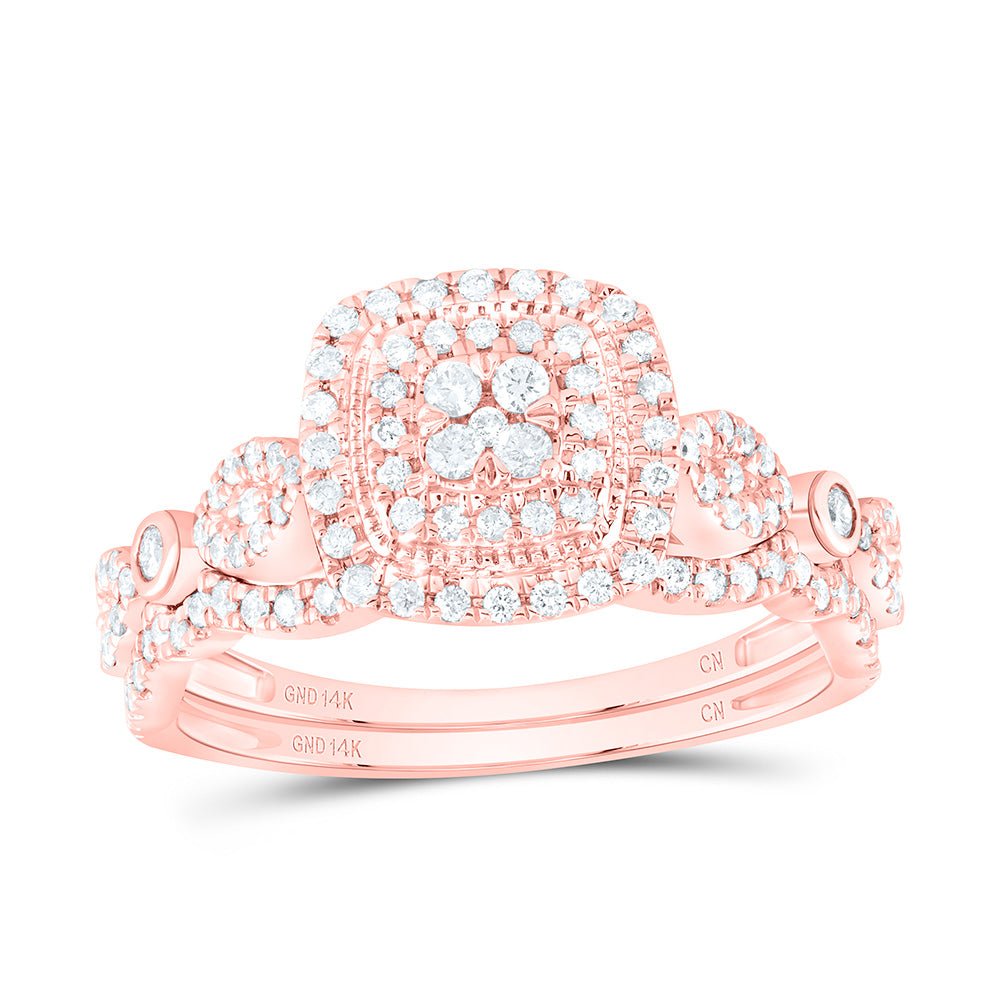 14K Rose Gold Diamond Cushion Double Halo Bridal Set 1/2 Cttw - Splendid Jewellery