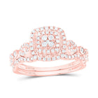 14K Rose Gold Diamond Cushion Double Halo Bridal Set 1/2 Cttw - Splendid Jewellery