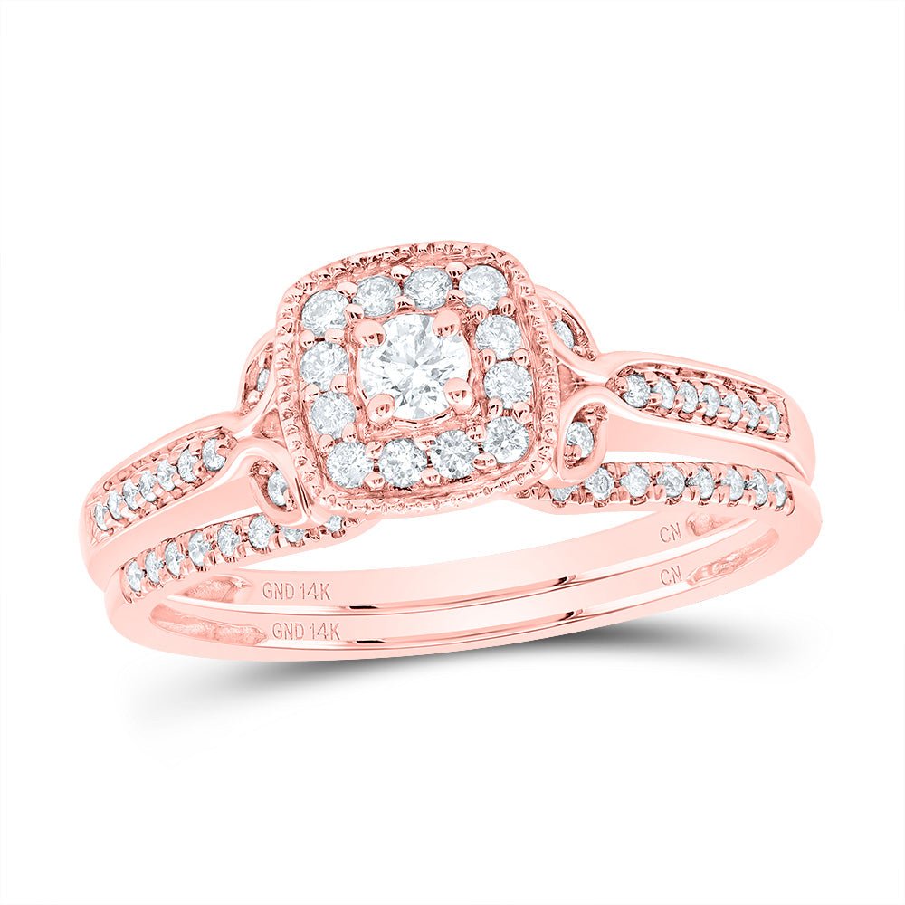 14K Rose Gold Diamond Cushion Single Halo Bridal Set 1/3 Cttw - Splendid Jewellery