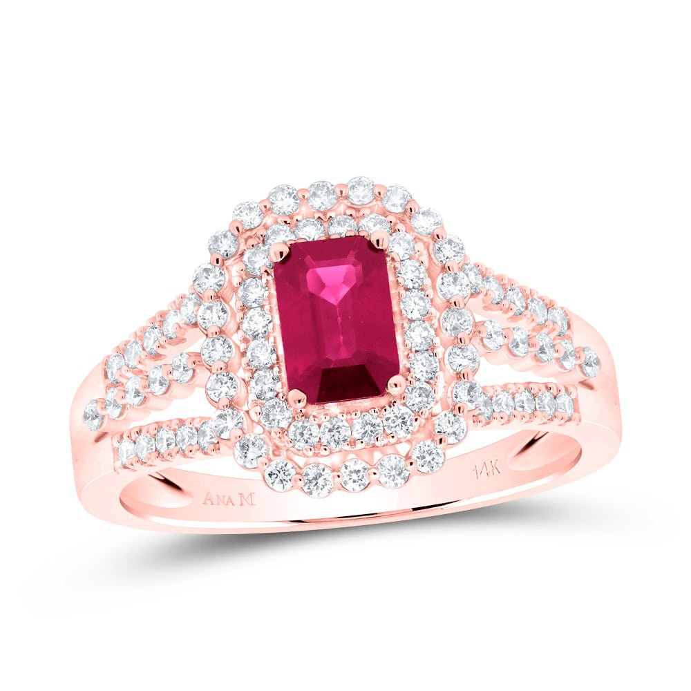 14K Rose Gold Diamond Emerald and Ruby Gemstone Ring 1/2 Cttw - Splendid Jewellery