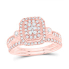 14K Rose Gold Diamond Emerald Double Halo Bridal Set 1/2 Cttw - Splendid Jewellery