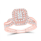 14K Rose Gold Diamond Emerald Double Halo Bridal Set 1/2 Cttw - Splendid Jewellery