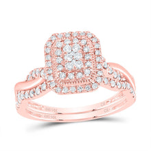 Load image into Gallery viewer, 14K Rose Gold Diamond Emerald Double Halo Bridal Set 1/2 Cttw - Splendid Jewellery