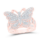 14K Rose Gold Diamond Fashion Butterfly Ring 1 1/2 Cttw - Splendid Jewellery