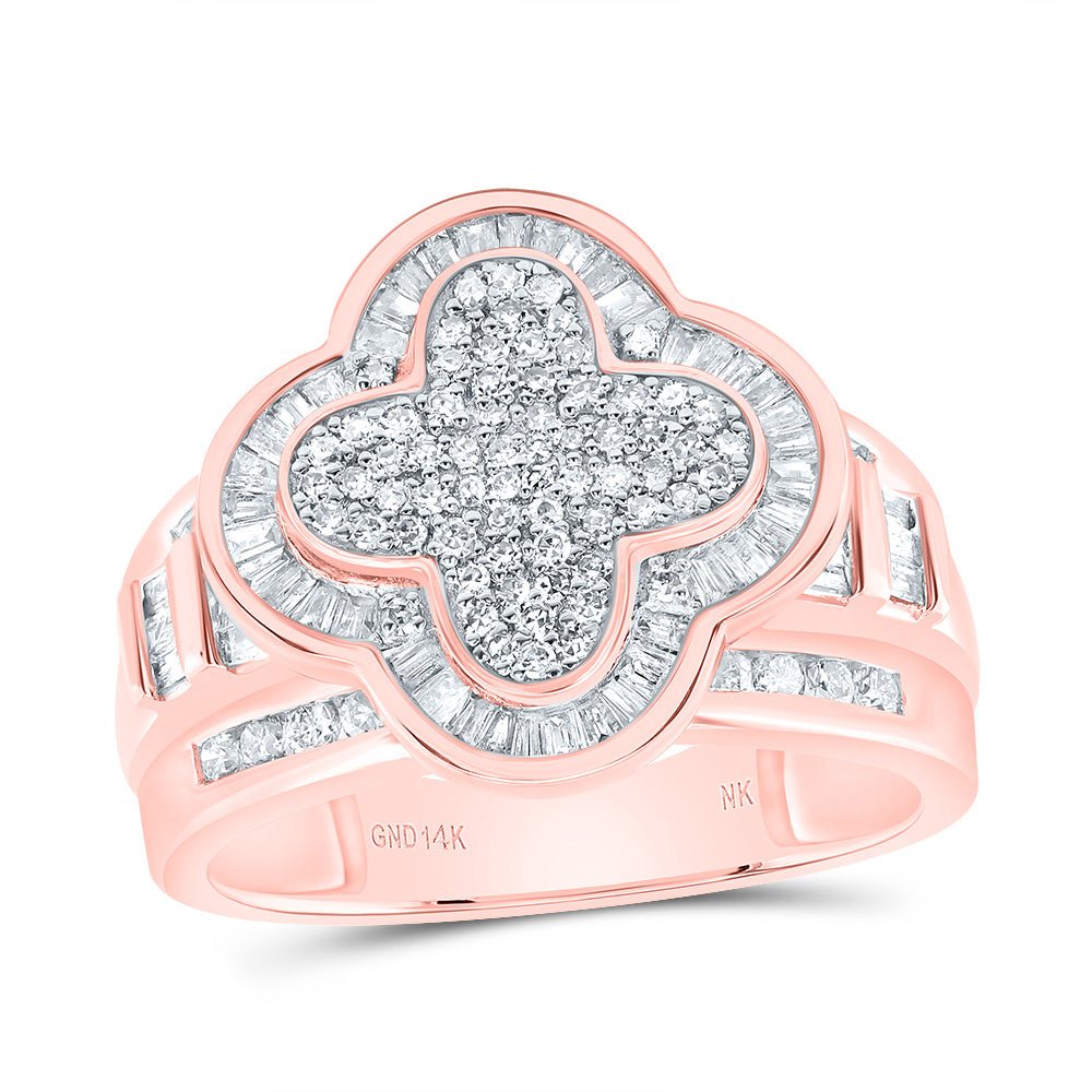 14K Rose Gold Diamond Fashion Clover Ring 1 Cttw - Splendid Jewellery