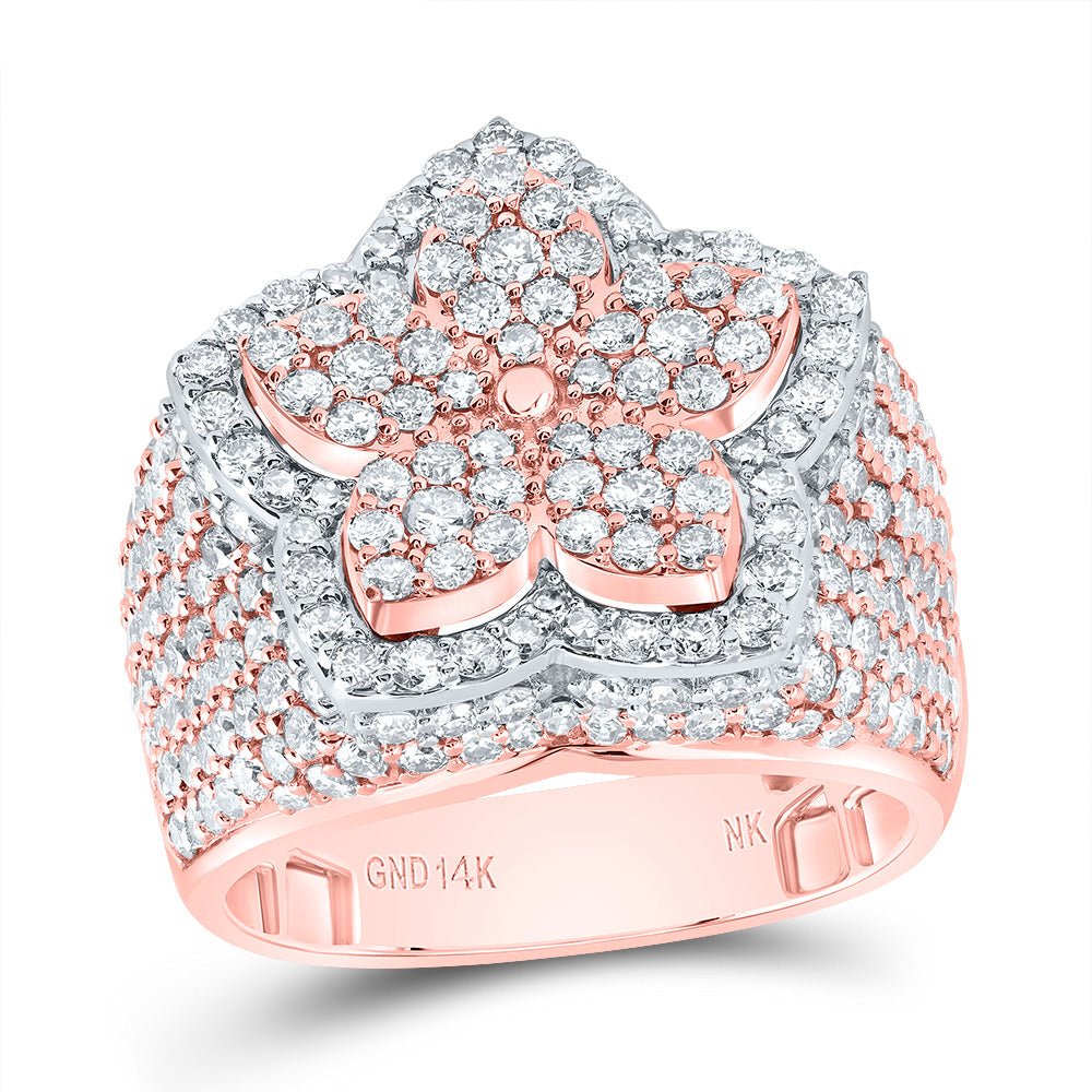 14K Rose Gold Diamond Fashion Flower Ring 3 Cttw - Splendid Jewellery