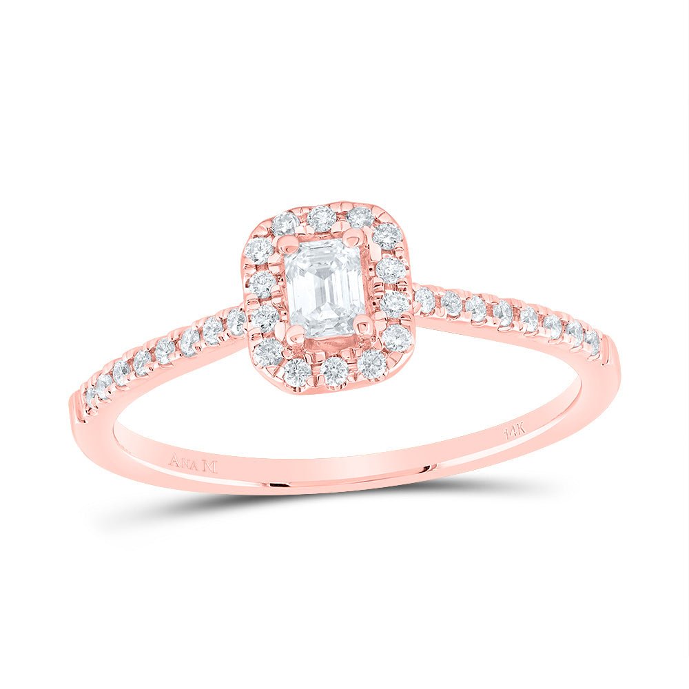 14K Rose Gold Diamond Fashion Promise Emerald Ring 1/3 Cttw - Splendid Jewellery