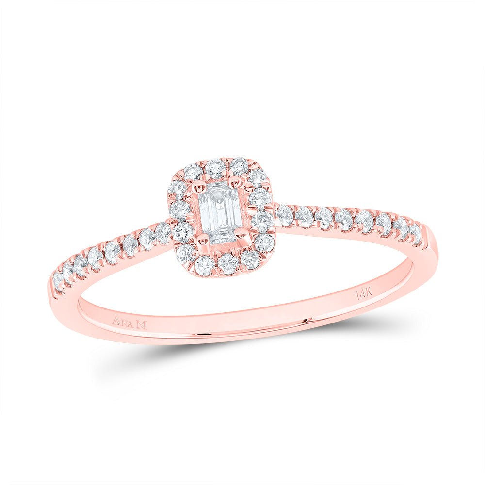 14K Rose Gold Diamond Fashion Promise Emerald Ring 1/4 Cttw - Splendid Jewellery