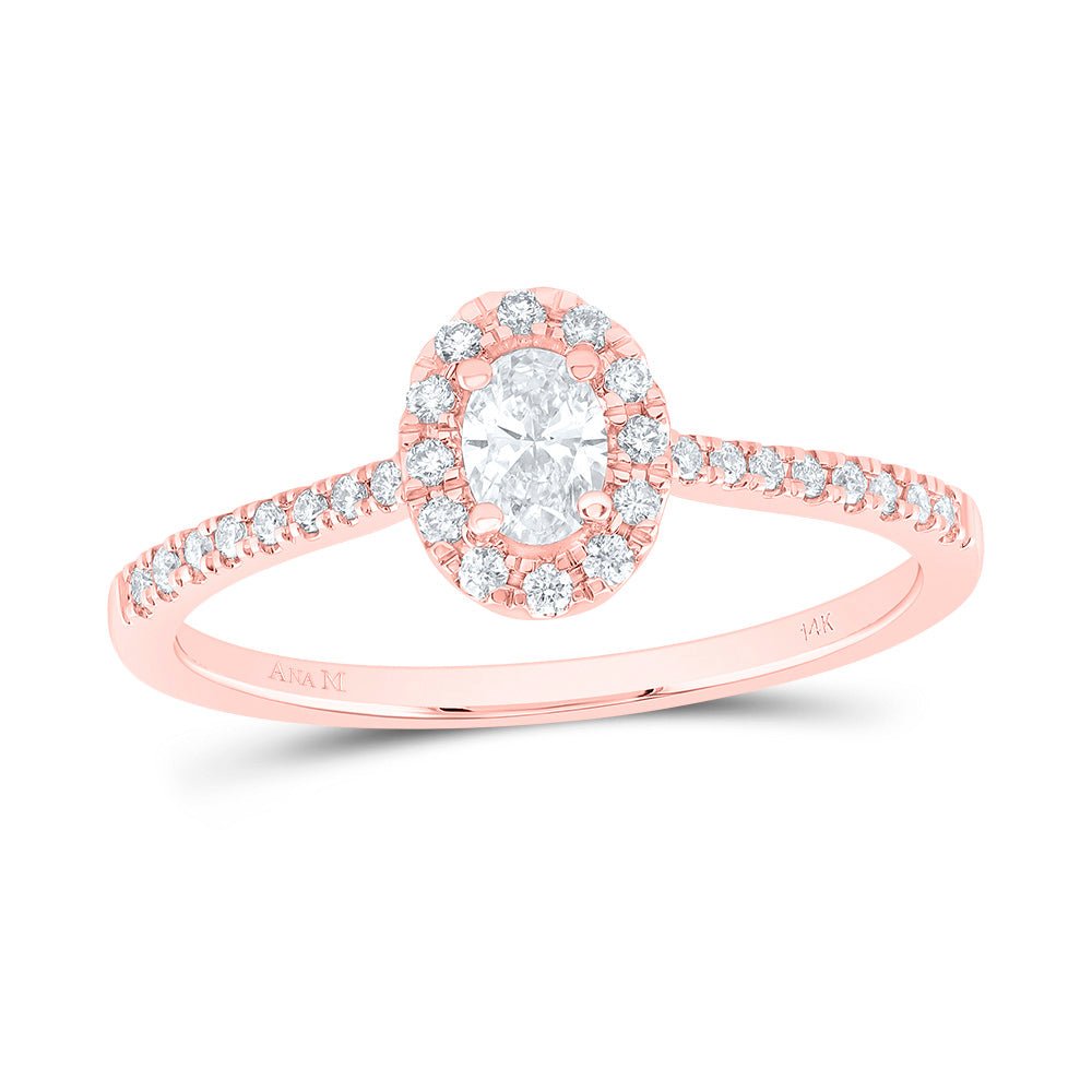 14K Rose Gold Diamond Fashion Promise Oval Ring 1/3 Cttw - Splendid Jewellery