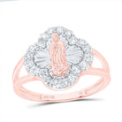 14K Rose Gold Diamond Fashion Virgin Mother Mary Clover Women's Ring 1/2 Cttw - Splendid Jewellery