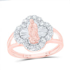 14K Rose Gold Diamond Fashion Virgin Mother Mary Clover Women's Ring 1/2 Cttw - Splendid Jewellery