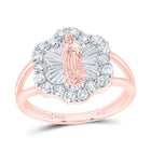 14K Rose Gold Diamond Fashion Virgin Mother Mary Flower Women's Ring 1/2 Cttw - Splendid Jewellery