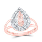 14K Rose Gold Diamond Fashion Virgin Mother Mary Pear Women's Ring 1/2 Cttw - Splendid Jewellery