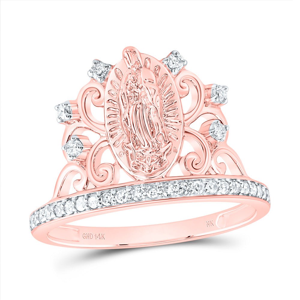 14K Rose Gold Diamond Fashion Virgin Mother Mary Women's Ring 1/5 Cttw - Splendid Jewellery
