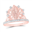 14K Rose Gold Diamond Fashion Virgin Mother Mary Women's Ring 1/5 Cttw - Splendid Jewellery