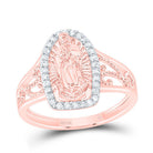 14K Rose Gold Diamond Fashion Virgin Mother Mary Women's Ring 1/5 Cttw - Splendid Jewellery