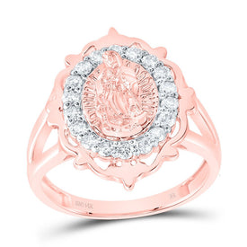 14K Rose Gold Diamond Fashion Virgin Mother Mary Women's Ring 3/8 Cttw - Splendid Jewellery