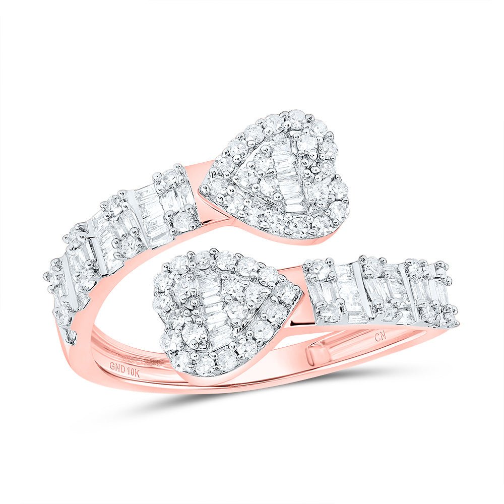 14K Rose Gold Diamond Heart Cuff Women's Ring 5/8 Cttw - Splendid Jewellery