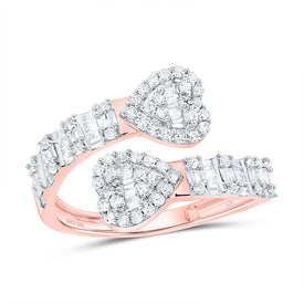 14K Rose Gold Diamond Heart Cuff Women's Ring 5/8 Cttw - Splendid Jewellery