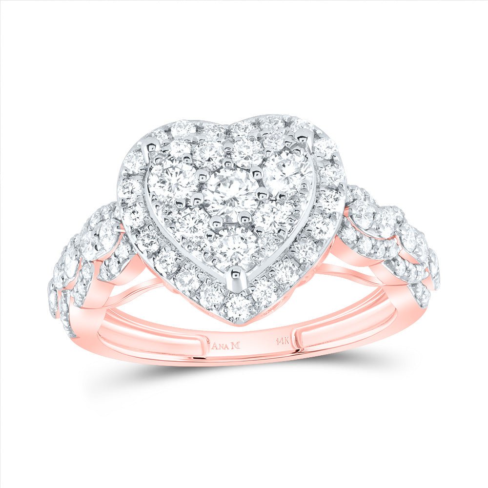 14K Rose Gold Diamond Heart Single Halo Engaement Ring 1 1/3 Cttw - Splendid Jewellery