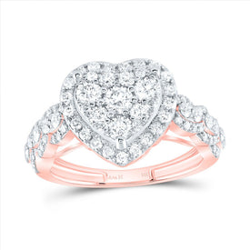 14K Rose Gold Diamond Heart Single Halo Engaement Ring 1 1/3 Cttw - Splendid Jewellery