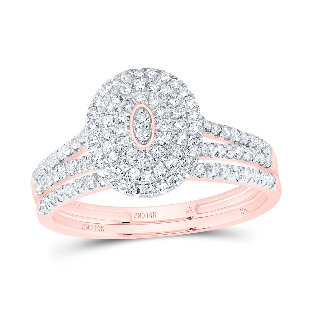 14K Rose Gold Diamond Oval Double Halo Bridal Set 1/2 Cttw - Splendid Jewellery