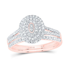 Load image into Gallery viewer, 14K Rose Gold Diamond Oval Double Halo Bridal Set 1/2 Cttw - Splendid Jewellery