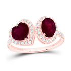 14K Rose Gold Diamond Oval Ruby Gemstone Ring 3/8 Cttw - Splendid Jewellery