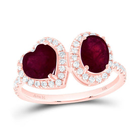 14K Rose Gold Diamond Oval Ruby Gemstone Ring 3/8 Cttw - Splendid Jewellery