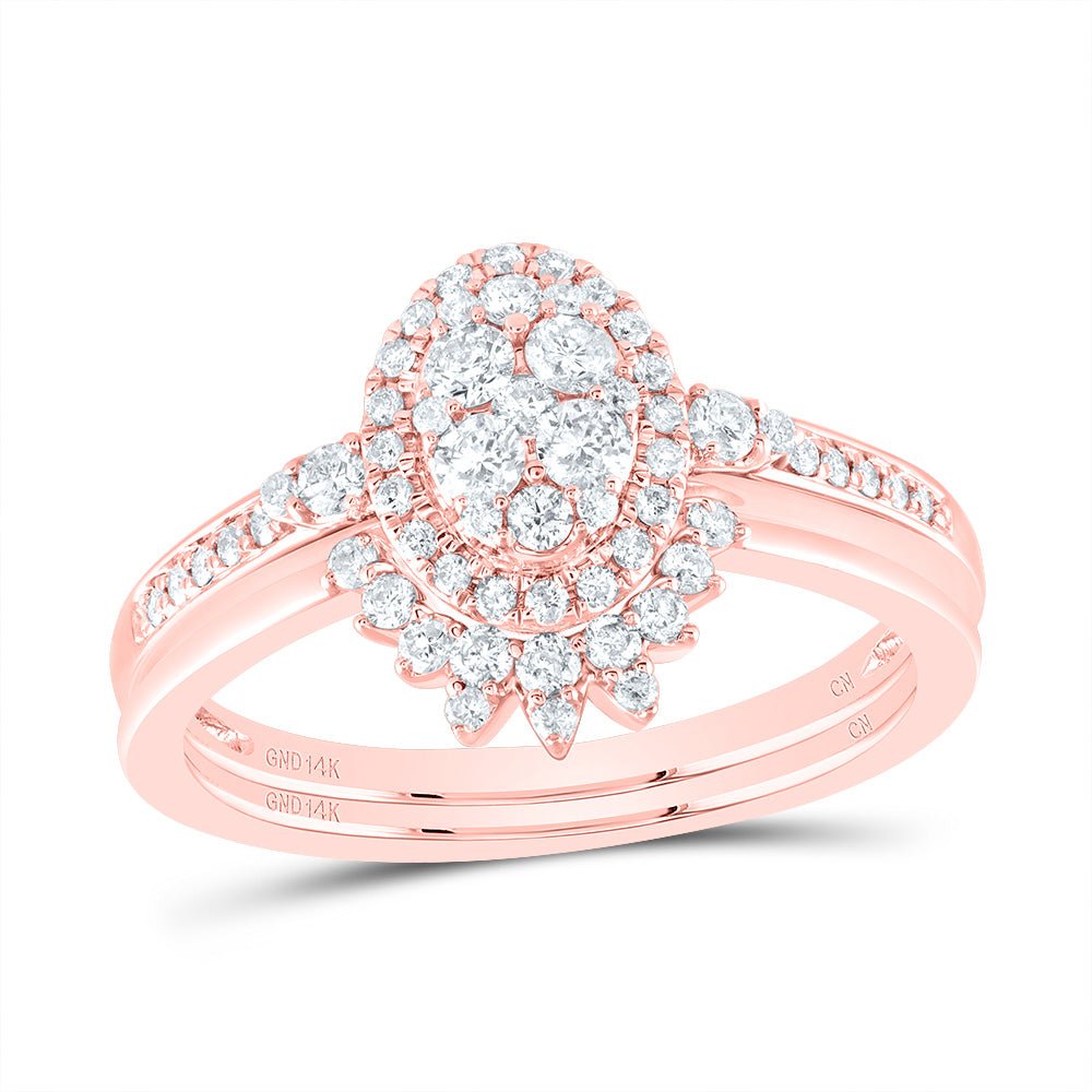 14K Rose Gold Diamond Oval Single Halo Bridal Set 1/2 Cttw - Splendid Jewellery