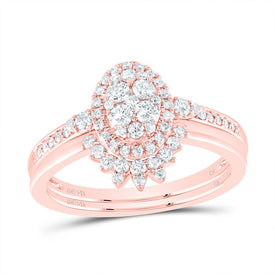14K Rose Gold Diamond Oval Single Halo Bridal Set 1/2 Cttw - Splendid Jewellery